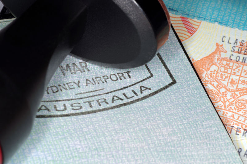 Australian immigration passport with passport and visa