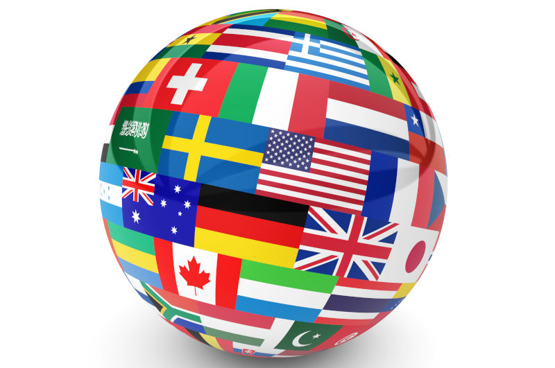 Flags of the world on a globe