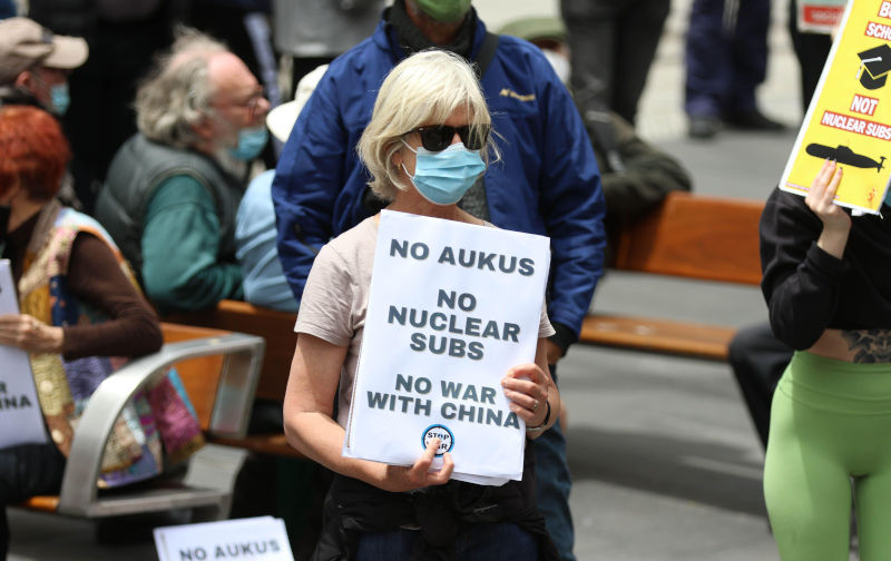 Sydney Anti AUKUS protest December 2021 Image: Alamy/ Richard Milnes/Alamy Live News