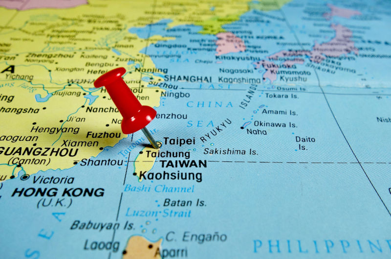 Pushpin marking on Taiwan, Taipei map