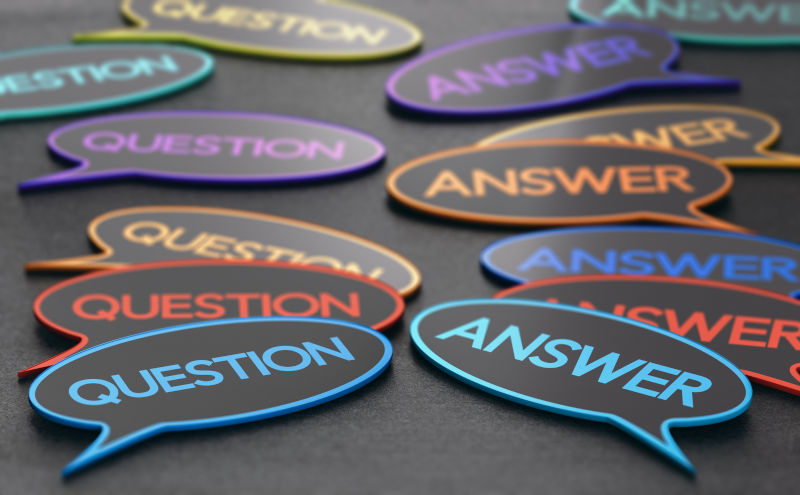 Speech bubbles with the words question and answer.