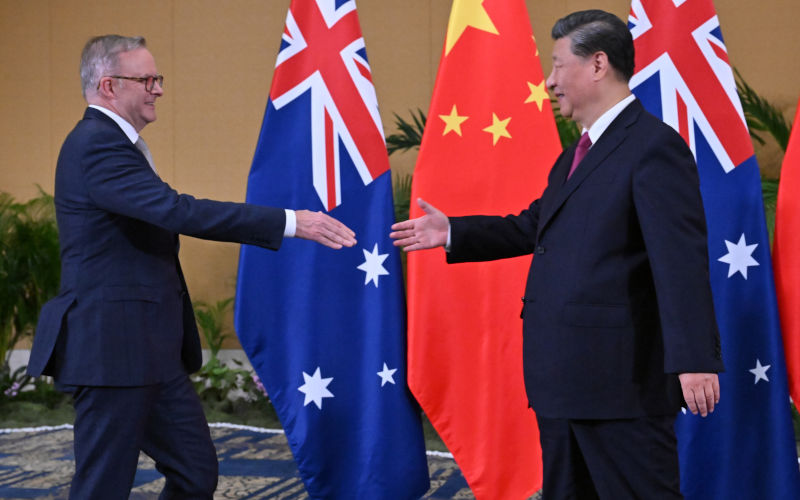 Australia’s Prime Minister Anthony Albanese meets China’s President Xi Jinping in a bilateral meeting during the 2022 G20 summit in Nusa Dua, Bali, Indonesia, Tuesday, November 15, 2022. Image: AAP/Mick Tsikas