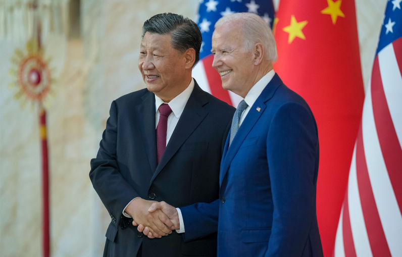 U.S. President Joe Biden, shakes hands with Chinese President Xi Jinping, left, before the start of their face-to-face bilateral meeting on the sidelines of the G20 Summit, November 14, 2022, in Bali, Indonesia.