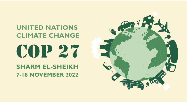 COP 27 in Sharm El-Sheikh, Egypt. United nations climate change conference. 7-18 November 2022 will be international climate summit. Flat vector modern banner.