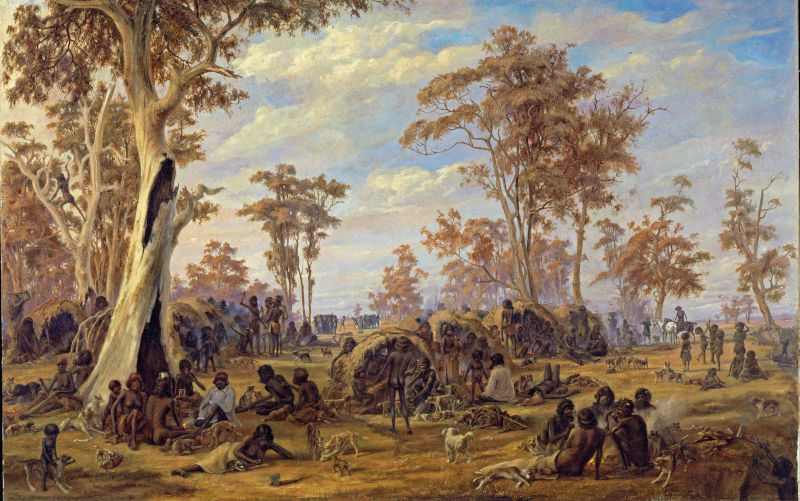 Indigenous group on the banks of the River Torrens, 1850