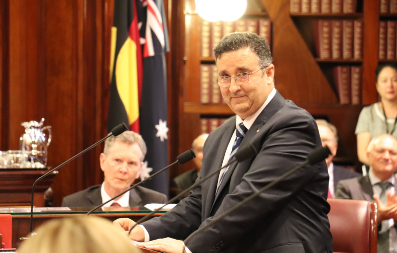 Shaoquett Moselmane looking to camera - valedictory speech to NSW parliament . Image: Supplied