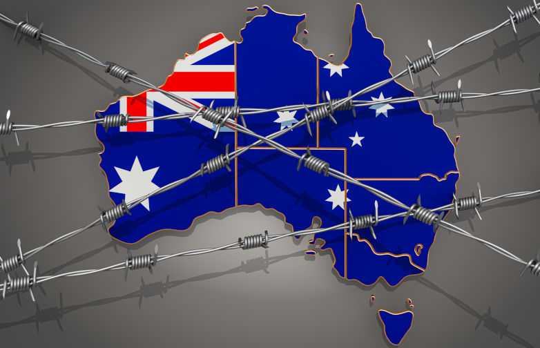 Map of Australia with barbed wire.