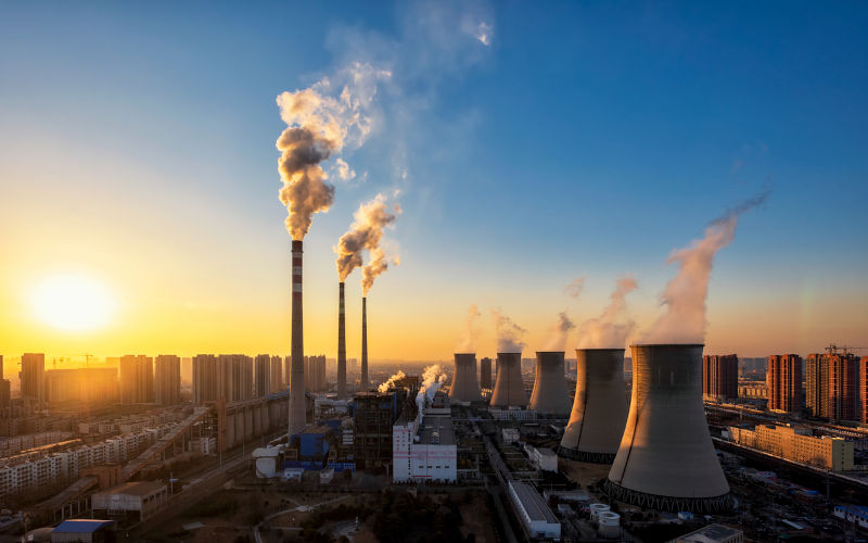 Electricity power stations in China emitting smoke into the air polluting the environment