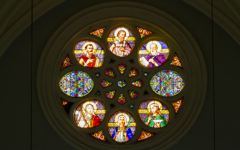 Stained Glass Window Of A Famous Catholic Church.