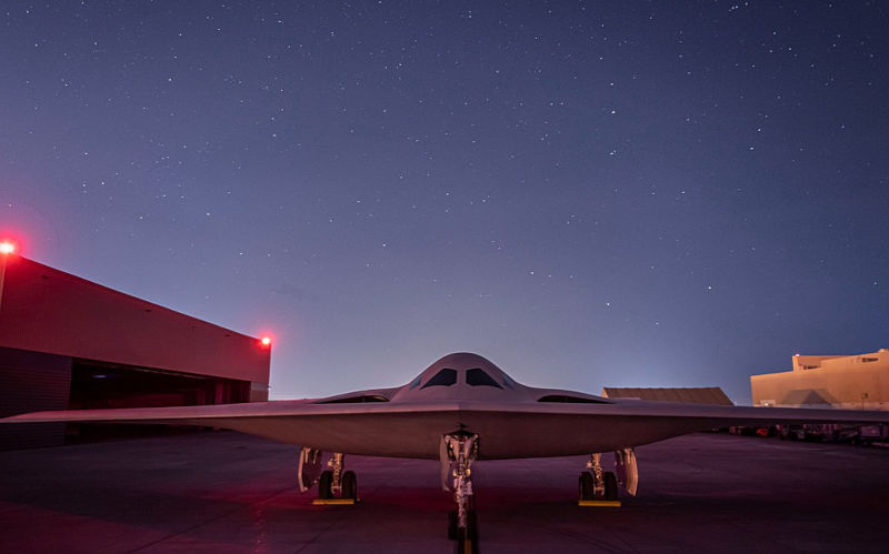 The first B-21 at Northrop's Plant 42 in Palmdale, California, 29 November 2022.