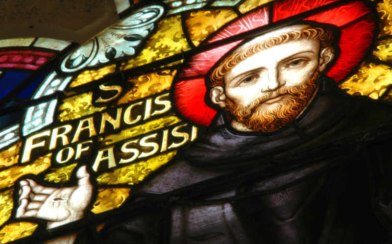 This is a photo of a stained glass portrait of St. Francis.