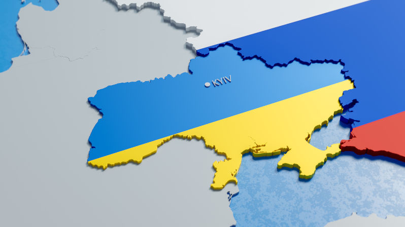 Map of Ukraine and Russia.