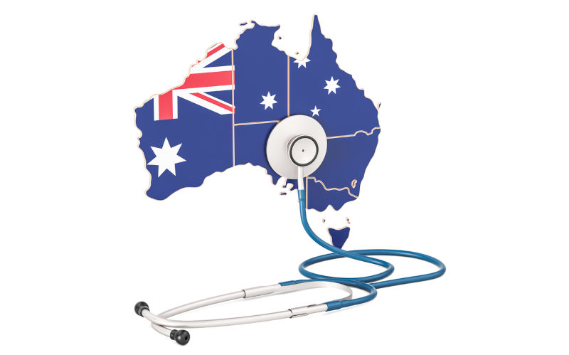 Australian map with stethoscope.