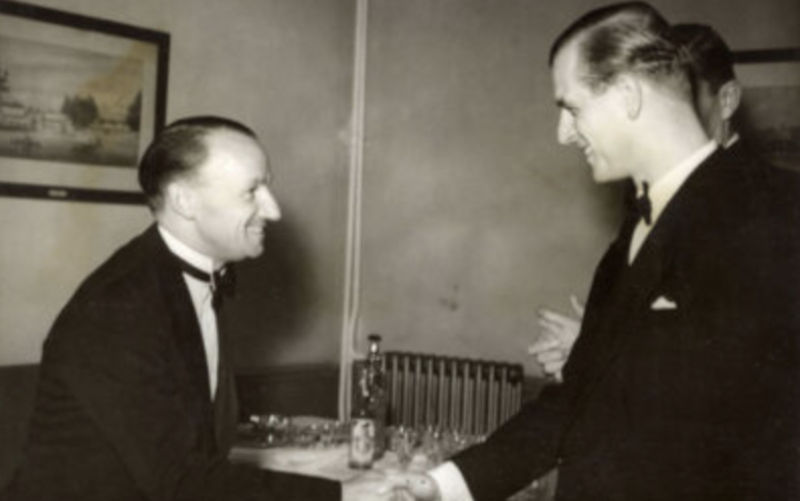 The Duke of Edinburgh meeting Cricketer Donald Bradman