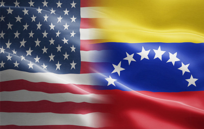 Flag of USA and Venezuela - indicates partnership, agreement, or trade wall and conflict between these two countries. Image:iStock