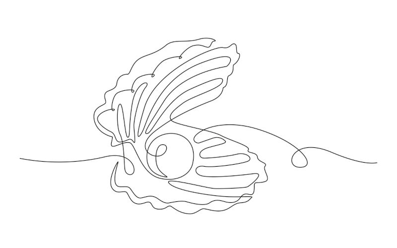 Continuous one line drawing natural open pearl shell close up. Modern minimalist ison or logo in black and white colors. Vector illustration Image: iStock