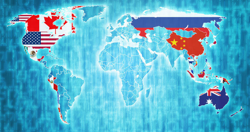 Asia Pacific Economic Cooperation Member Countries Flags On World Map 