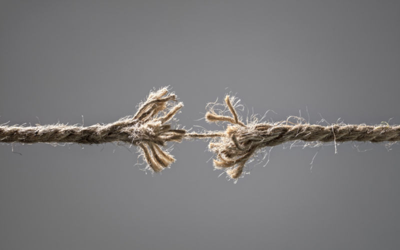 Frayed rope about to break.