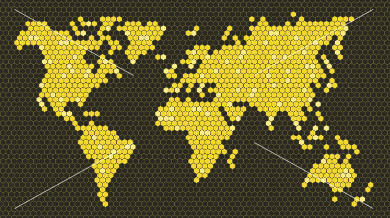 Honeycomb world map.