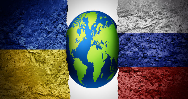 Russia and Ukraine global impact as a war between the Ukrainian and Russian nations as an international security concept.