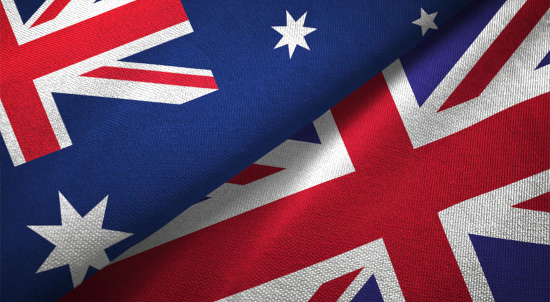 Australia and the Kingdom flag together relations textile cloth fabric texture.