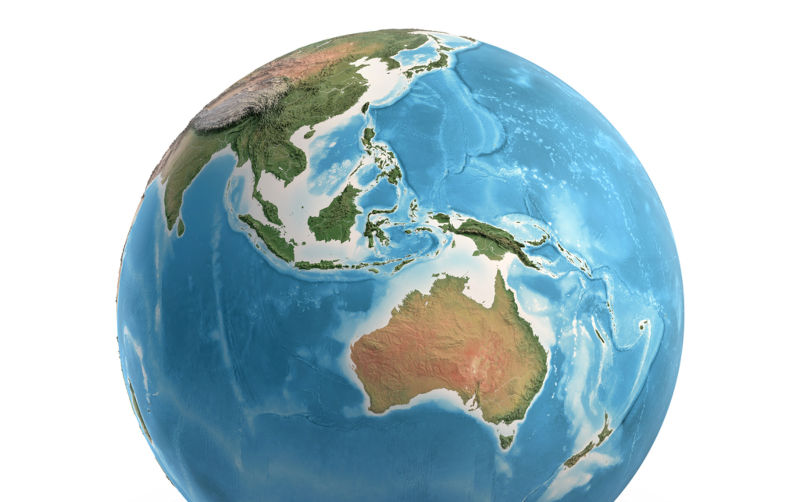 Planet Earth globe. Australia, Oceania and Southeast Asia.