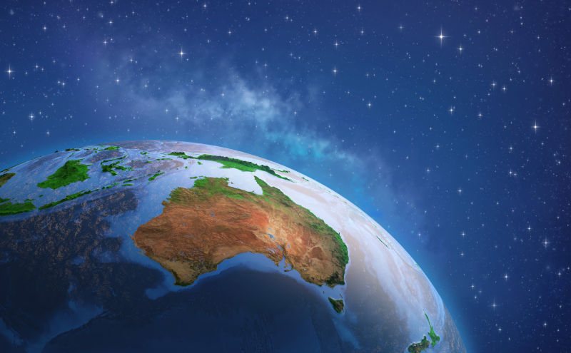 Surface of the Planet Earth viewed from a satellite, focused on Australia.