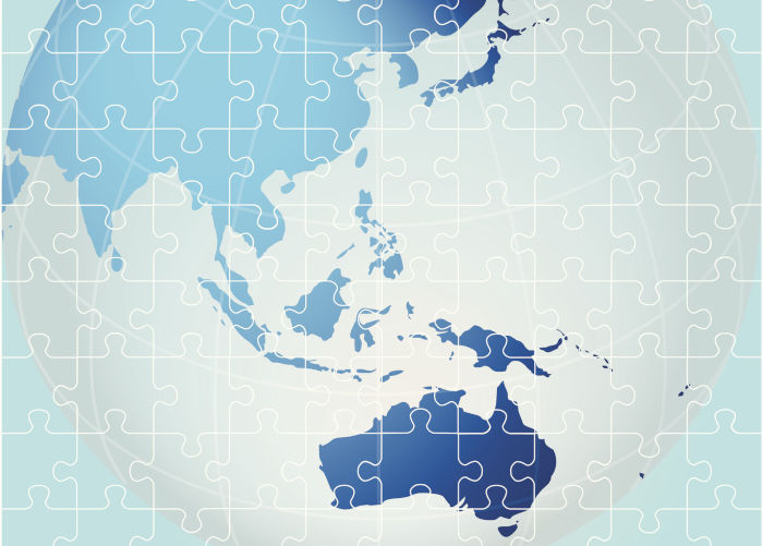 Map puzzle Asia Pacific view.