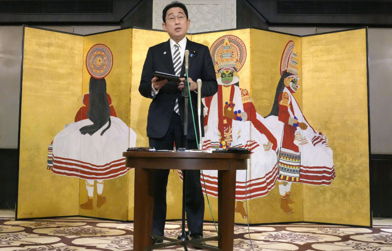 2PG5H0J New Delhi on March 20, 2023, Japanese Prime Minister Fumio Kishida speaks to reporters in New Delhi on March 20, 2023, after holding talks with his Indian counterpart Narendra Modi. (Kyodo)==Kyodo Photo via Credit: Newscom/Alamy Live News