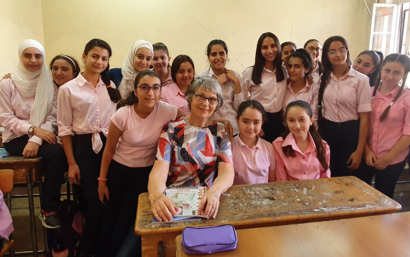 Susan with students Damascus 2019