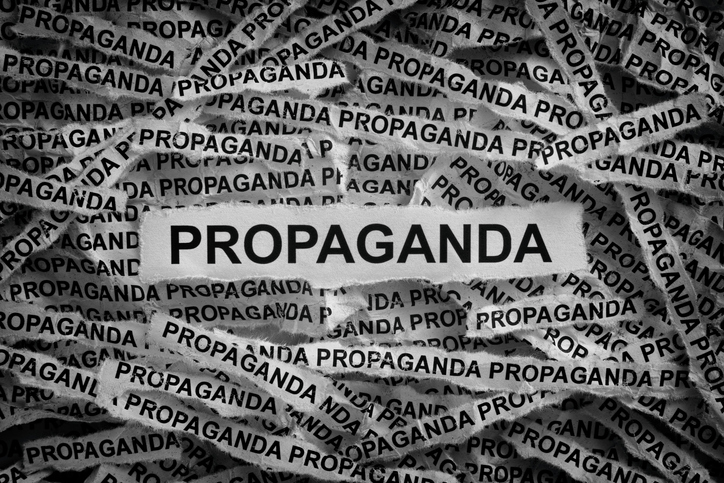 Strips of newspaper with the words Propaganda typed on them Image: iStock