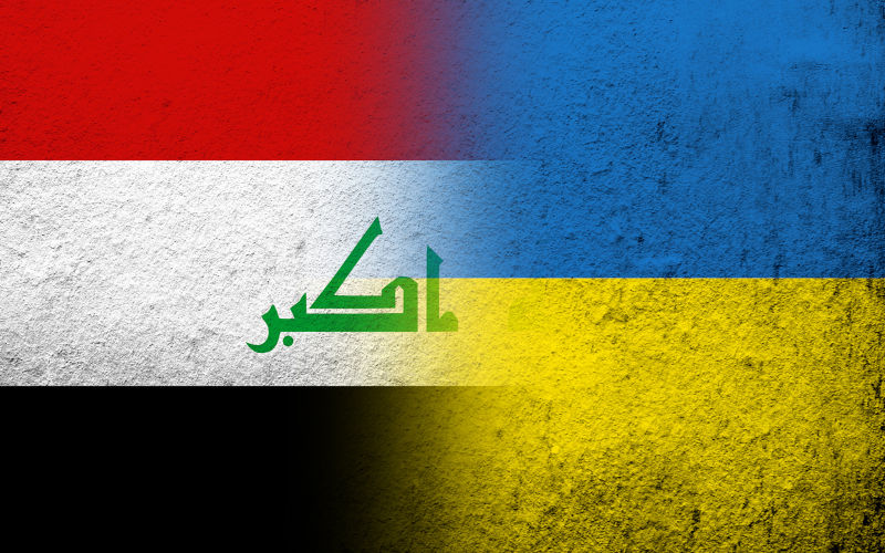 The Republic of Iraq National flag with National flag of Ukraine.