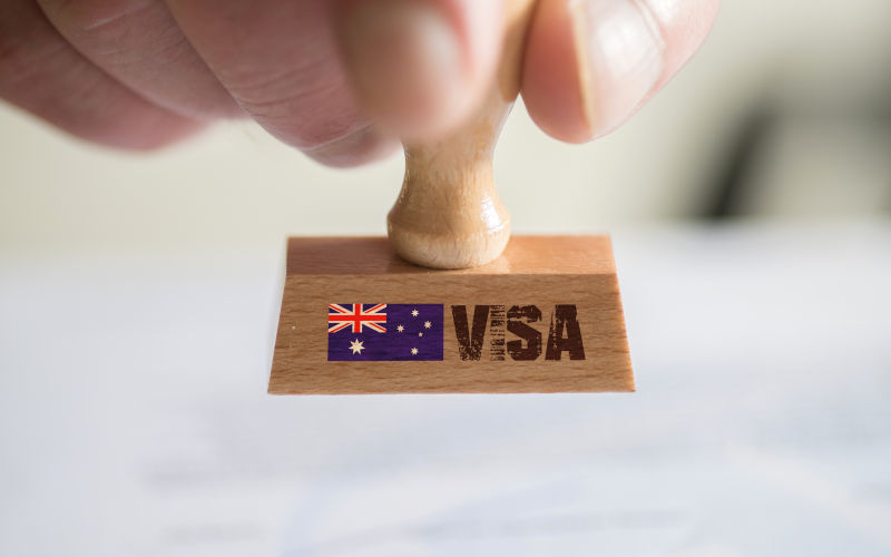 A stamp and visa to enter Australia.