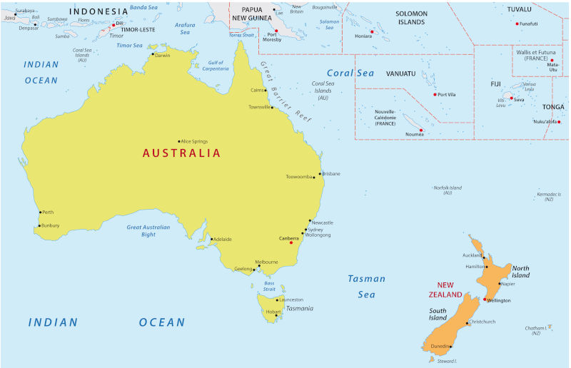 Australia and new Zealand vector map