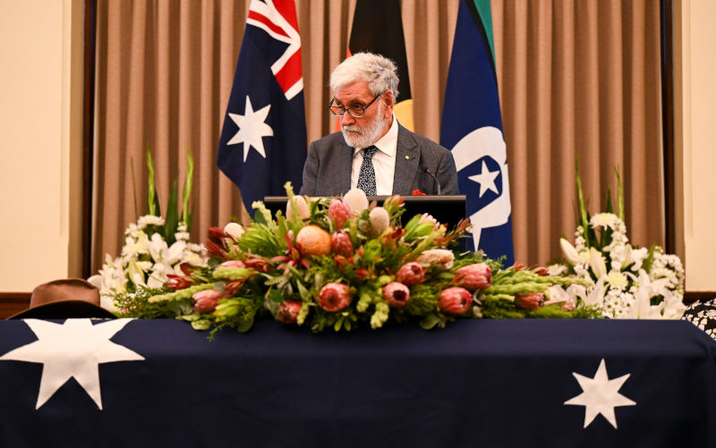 Former Australian Science Minister Barry Jones speaks during a state funeral for former Labor minister John Kerin at Old Parliament House, Canberra, Friday, April 14, 2023. Image: AAP/ Lukas Coch) NO ARCHIVING