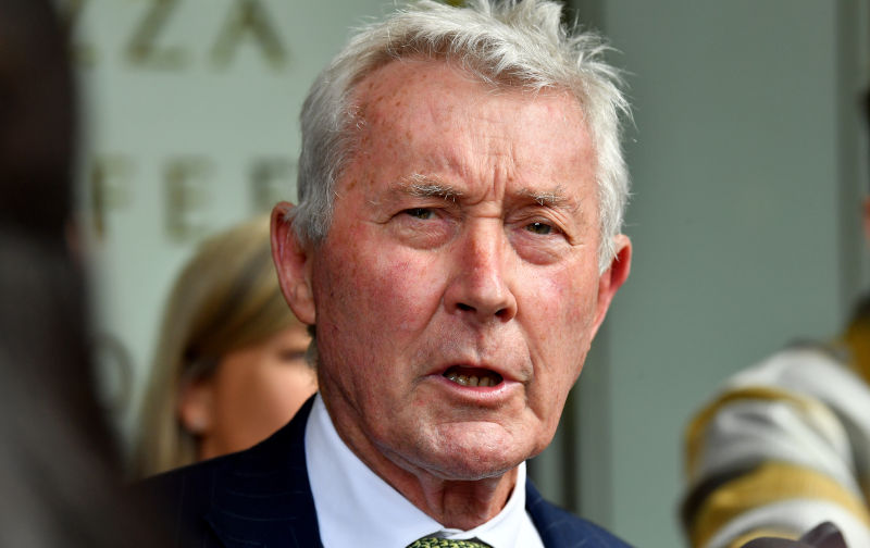 Bernard Collaery, barrister for Alexander Csergo, speaks to media outside the Downing Centre Local Court in Sydney, Monday, April 17, 2023. Alexander Csergo, 55, is set to face court charged with reckless foreign interference. (AAP Image/Bianca De Marchi) NO ARCHIVING