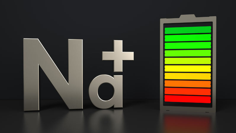 Rechargeable sodium ion battery with charging bar.