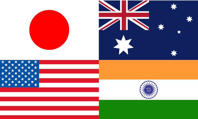 Japan,Australia,USA and India Quad plus countries flags.