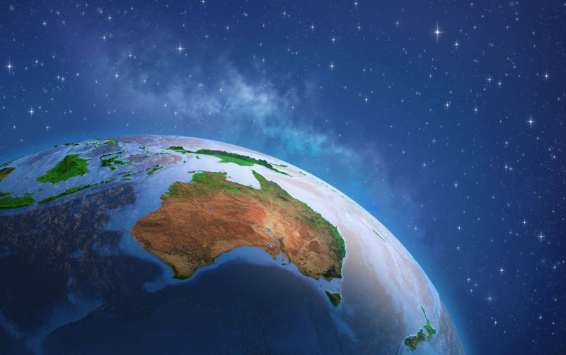 Surface of the Planet Earth viewed from a satellite, focused on Australia.