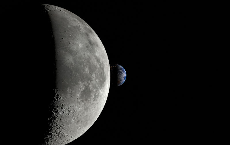 Lunar surface detail on transparent background.