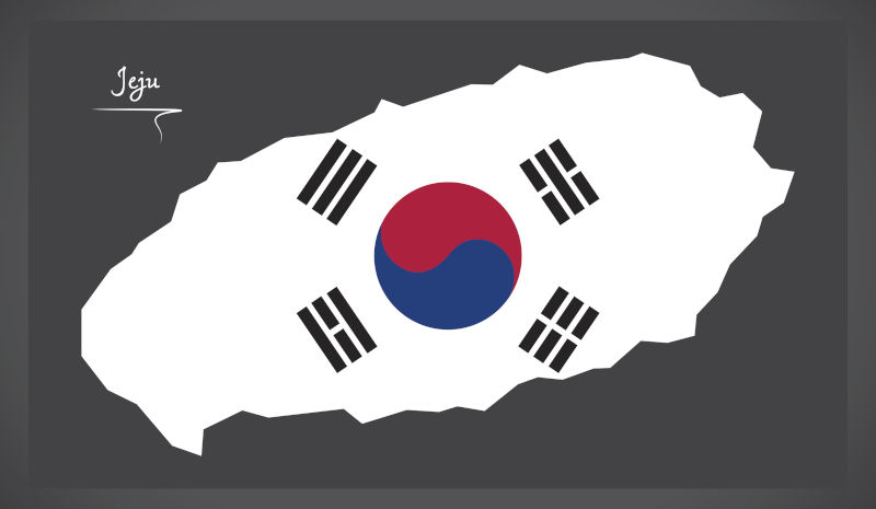 Jeju map with South Korean national flag illustration.