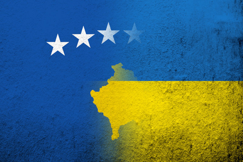 The-Republic-of-Kosovo-National-flag-with-National-flag-of-Ukraine. Image: iStock The Republic of Kosovo National flag with National flag of Ukraine.