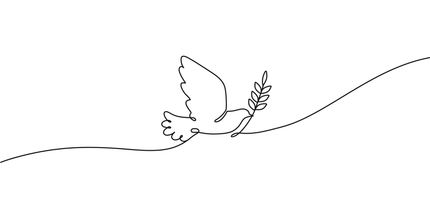 Dove with olive branch. Peace symbol, flying bird with outstretched wings continuous one line vector illustration. Image:iStock