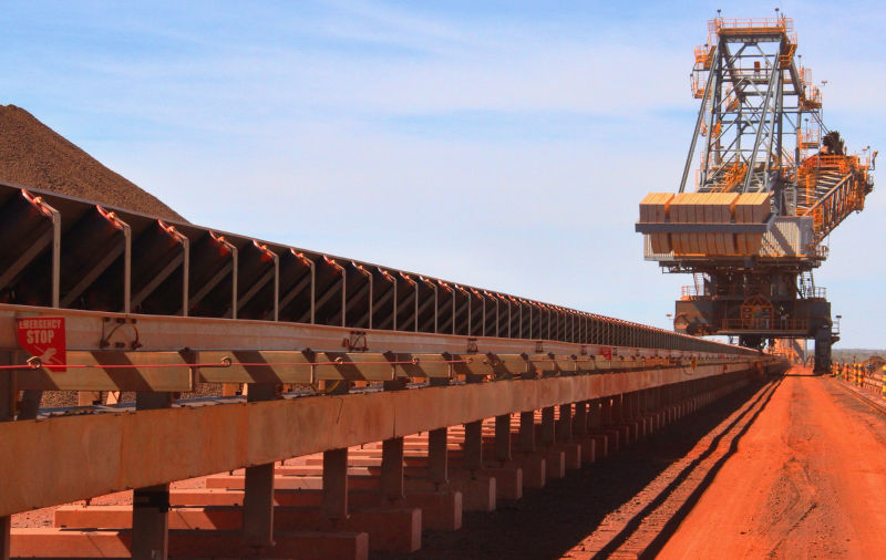 Conveyor belt moving iron ore in Western Australia's Pilbara region.