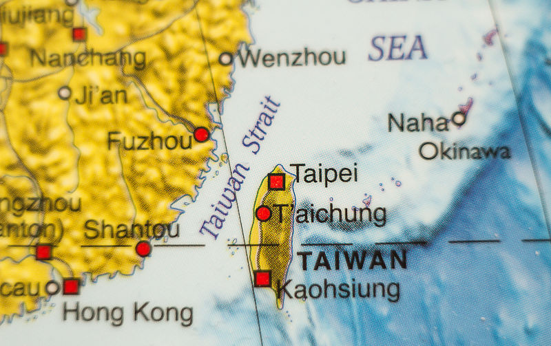 Photo of a map of Taiwan and the capital Taipei .