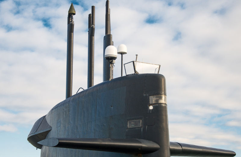 Top of nuclear submarine. Naval fleet.