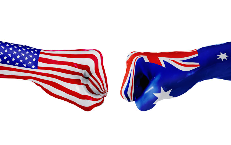 USA and Australia country flag. Concept business competition.