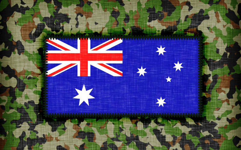 Army camouflage uniform with flag on it, Australia.