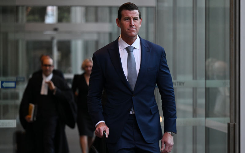 Ben Roberts-Smith leaves the Federal Court of Australia in Sydney, Monday, July 18, 2022. Roberts-Smith is suing The Age, Federal Capital Press and Fairfax Media over reports linking him to alleged war crimes in Afghanistan. Image:AAP Image/Dean Lewins