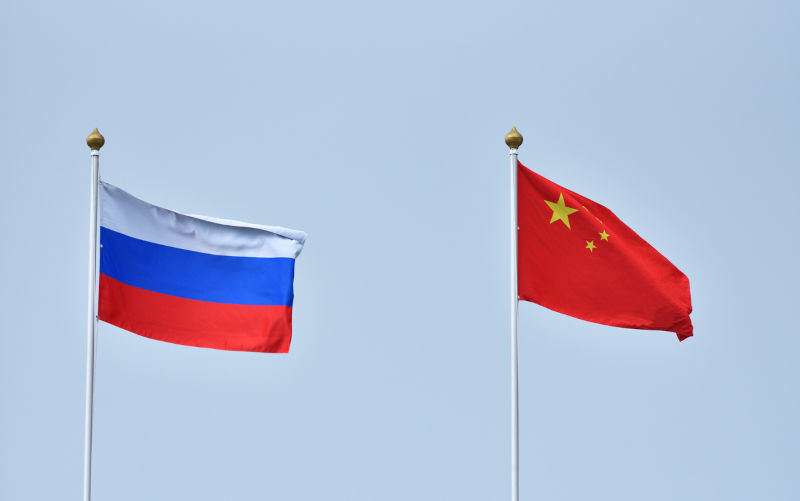 Russian and Chinese flag, symbol of friendship.